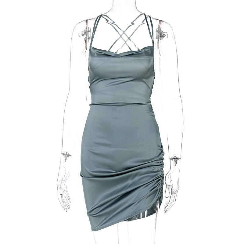 The Satin Lace-Up Cross Bandage Mini Dress