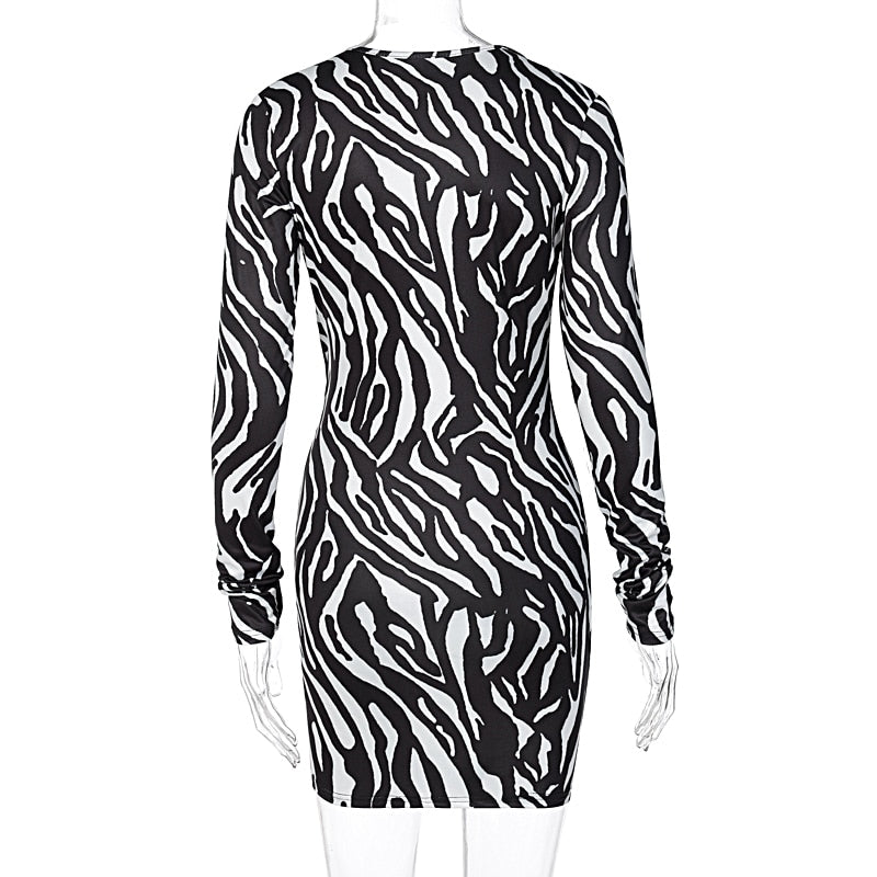 The Zebra Social Plunge Mini Dress
