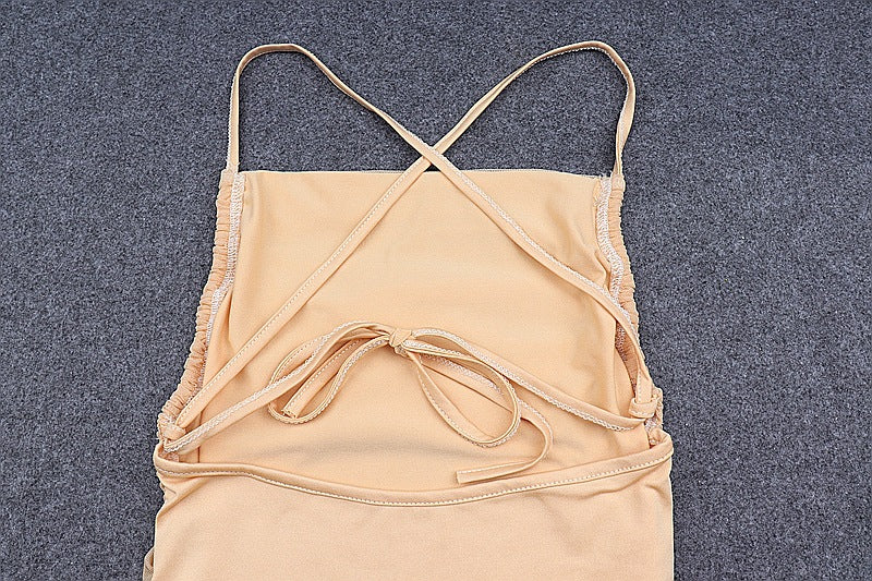 The Ruched Mesh Halter Bodysuit