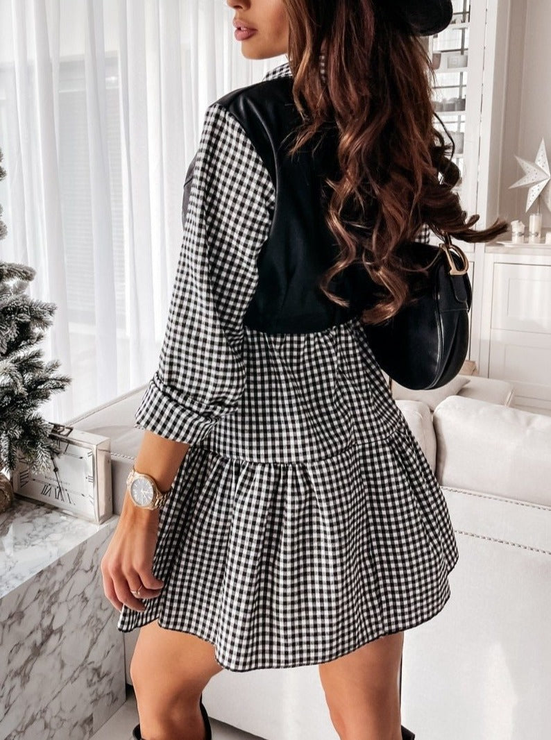The City Contrast Faux-Leather Panel Shirt Dress