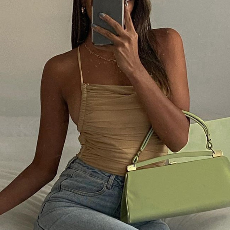 The Ruched Mesh Halter Bodysuit
