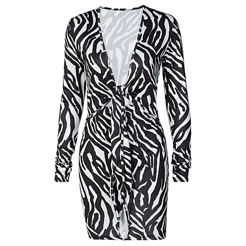 The Zebra Social Plunge Mini Dress