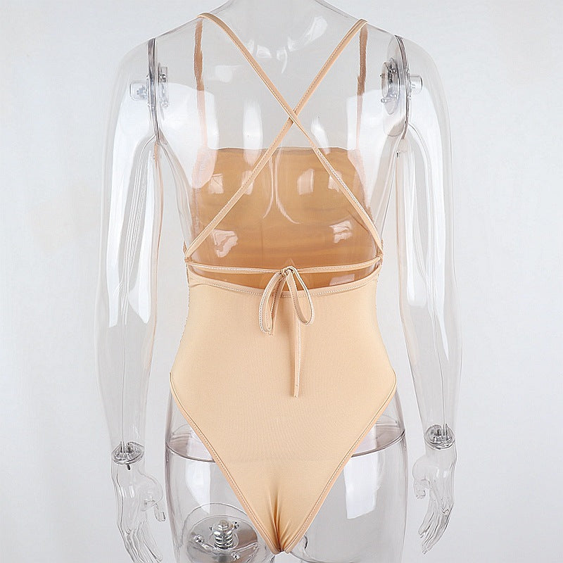 The Ruched Mesh Halter Bodysuit