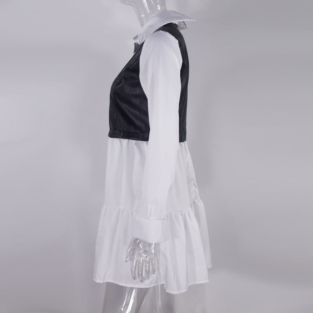 The City Contrast Faux-Leather Panel Shirt Dress