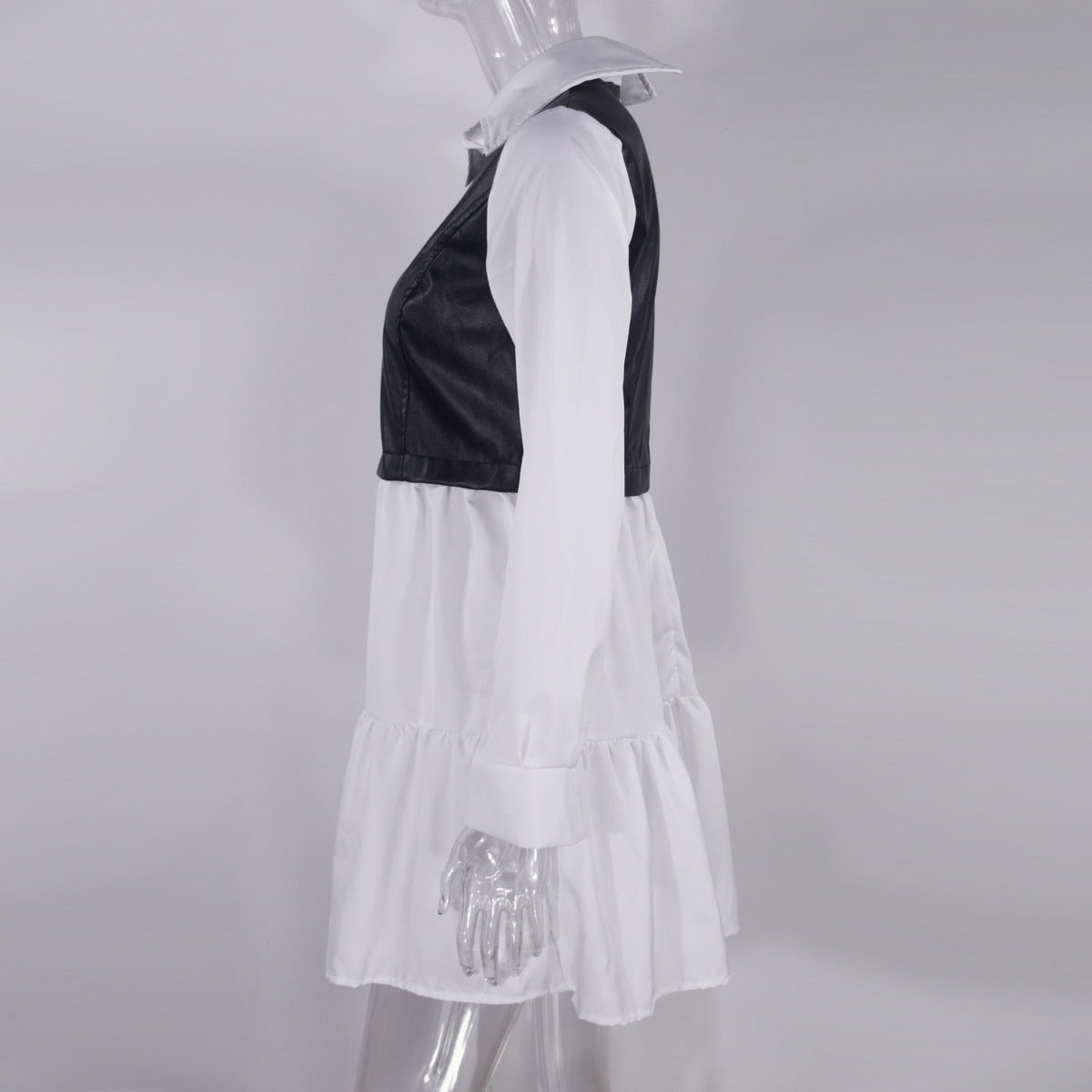 The City Contrast Faux-Leather Panel Shirt Dress