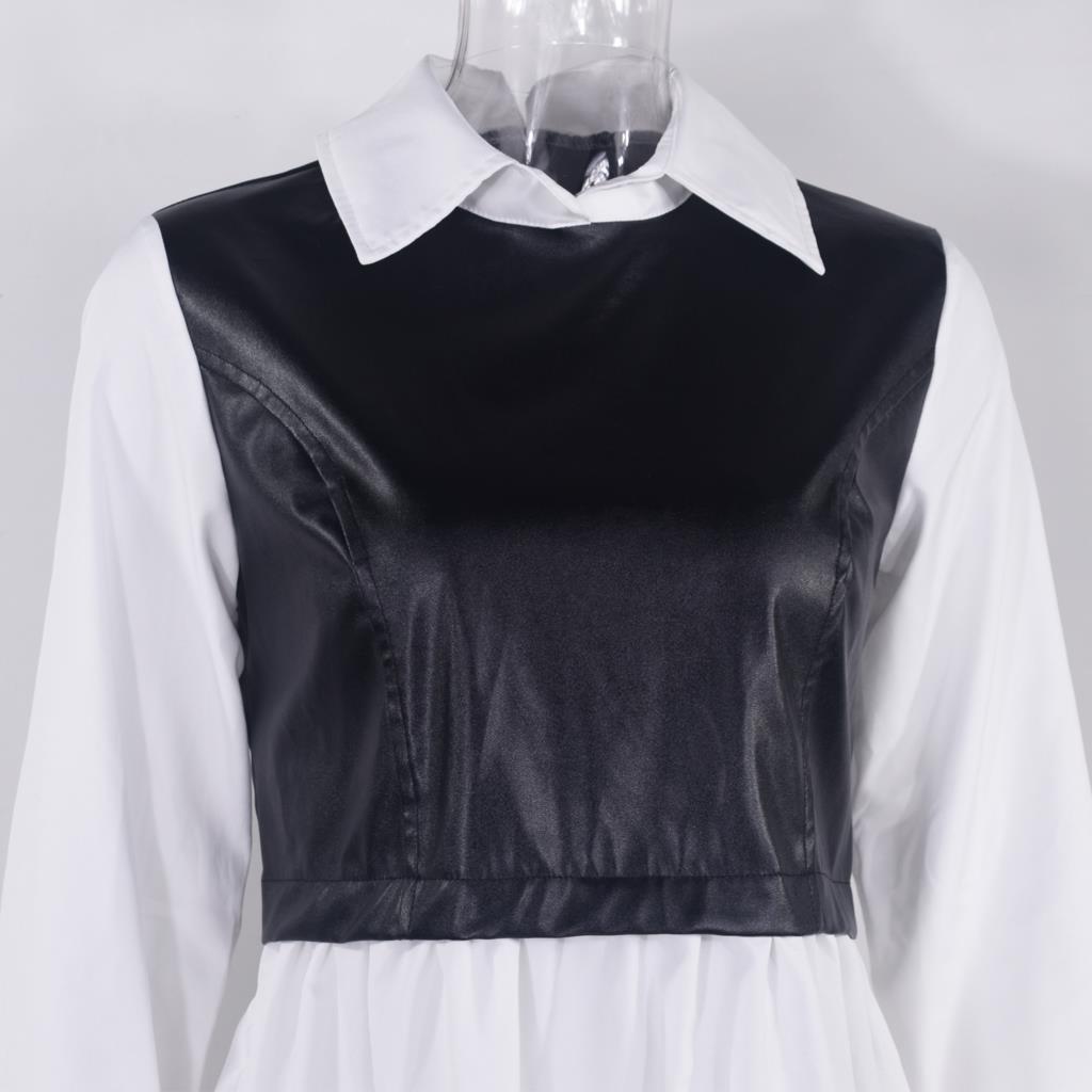 The City Contrast Faux-Leather Panel Shirt Dress
