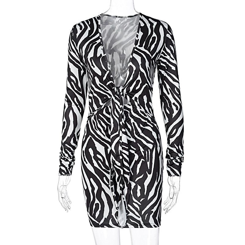The Zebra Social Plunge Mini Dress