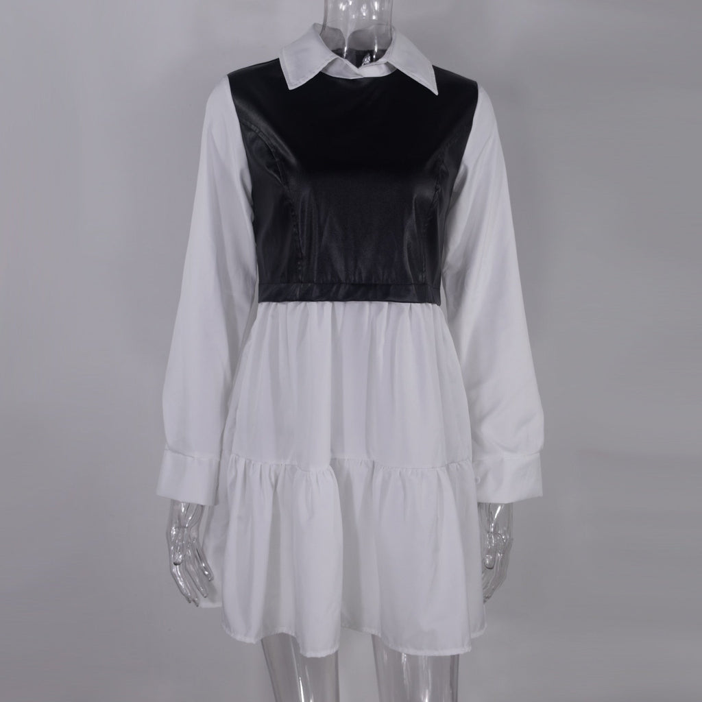 The City Contrast Faux-Leather Panel Shirt Dress