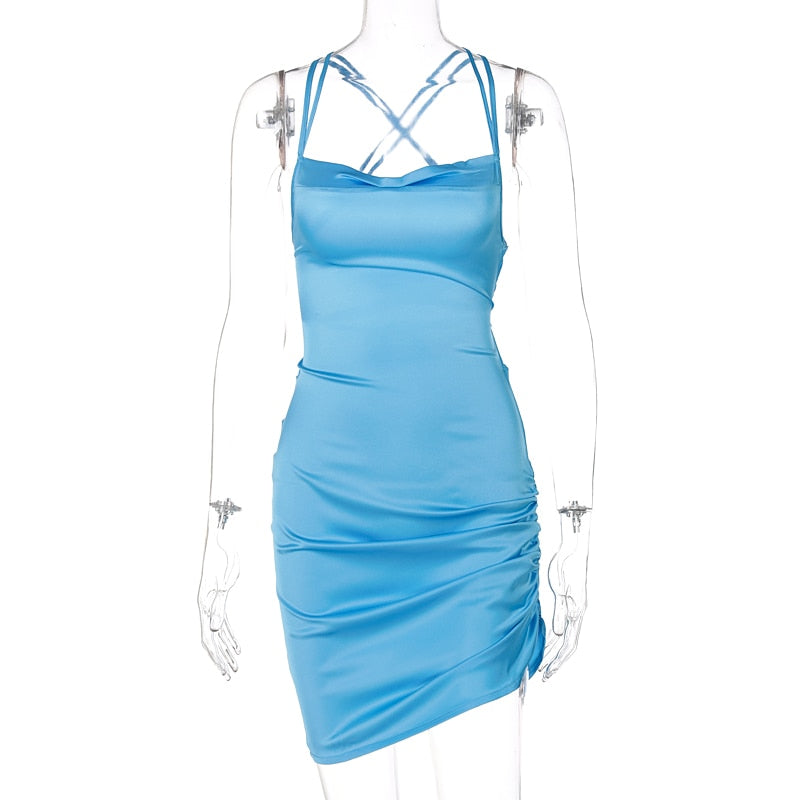 The Satin Lace-Up Cross Bandage Mini Dress