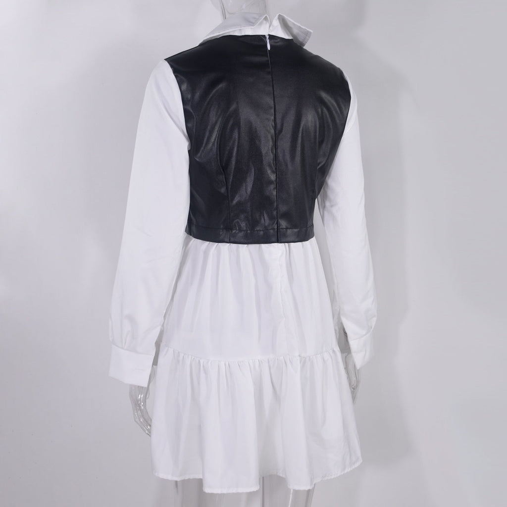 The City Contrast Faux-Leather Panel Shirt Dress