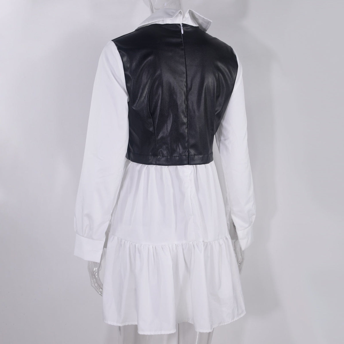 The City Contrast Faux-Leather Panel Shirt Dress