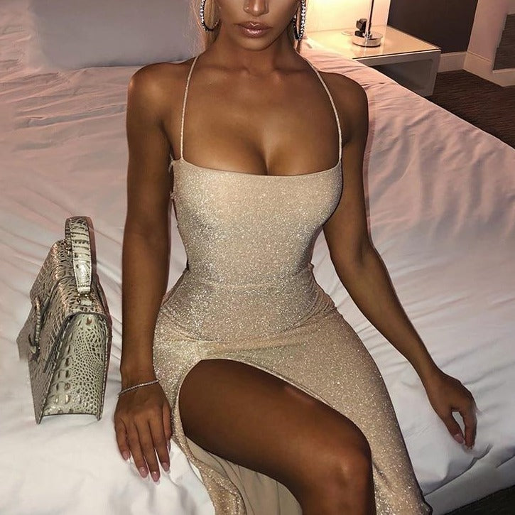 The Afterhours Lace-Up Back Slit Dress