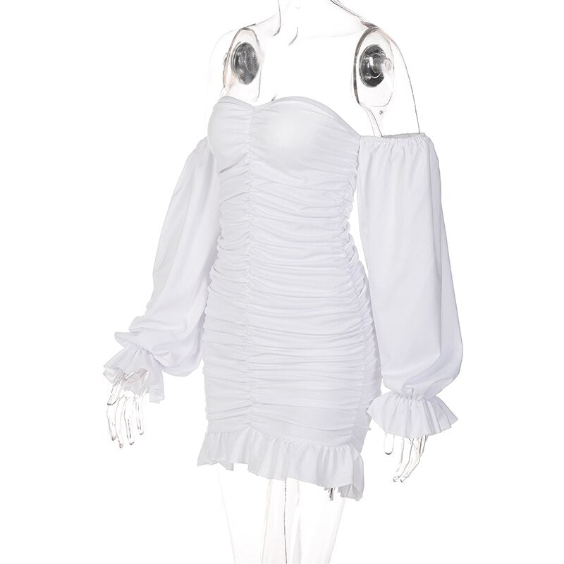 The Off-Shoulder Puff Sleeve Ruched Mini Dress
