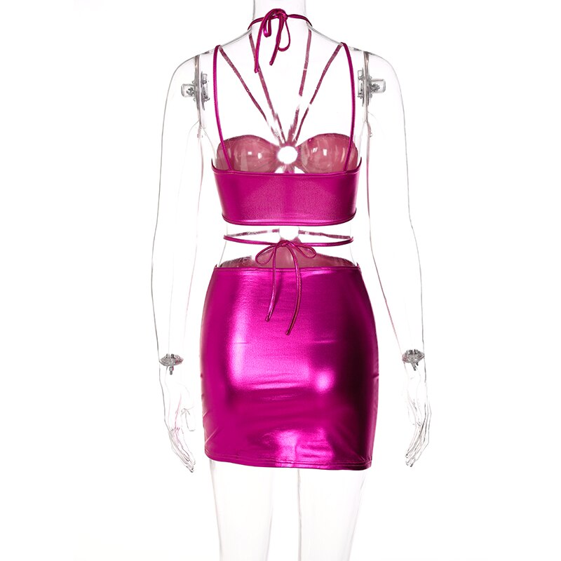 Satin Multi-Strap Halter Cutout Mini Dress | O-Ring Waist & Ruched Bust