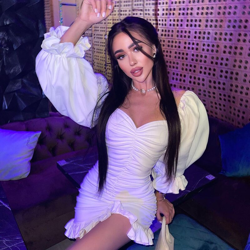 The Off-Shoulder Puff Sleeve Ruched Mini Dress
