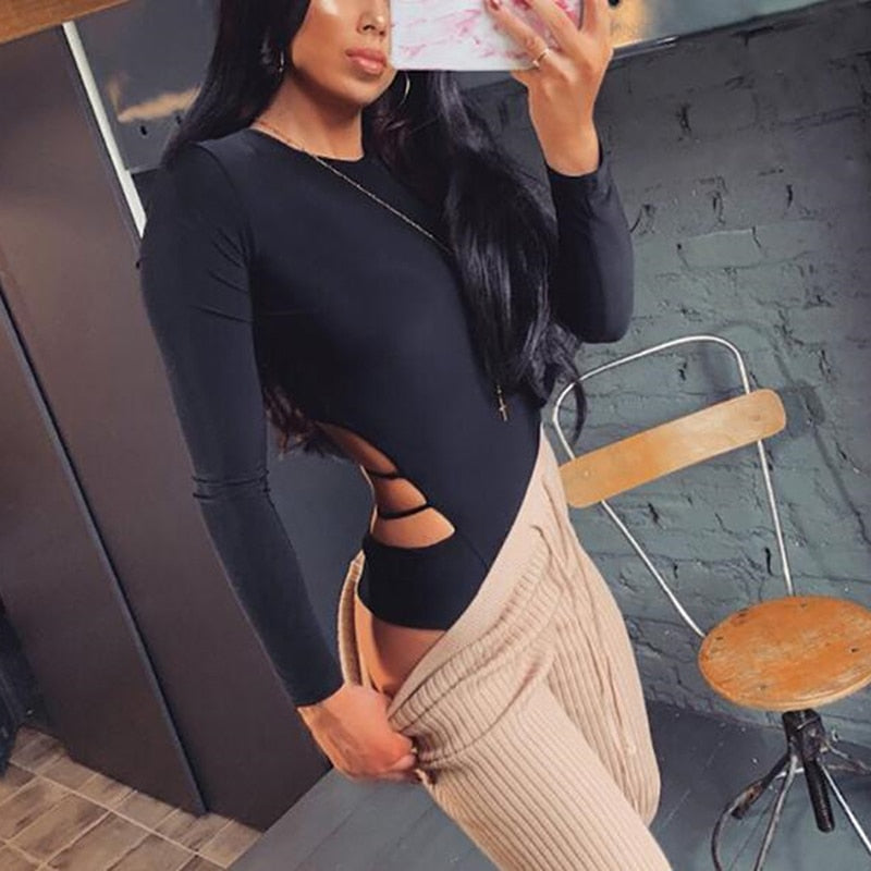 The Hollow Out O-Neck Bodycon Bodysuit