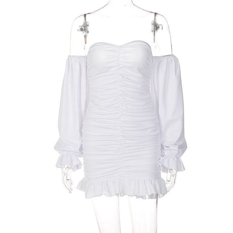 The Off-Shoulder Puff Sleeve Ruched Mini Dress