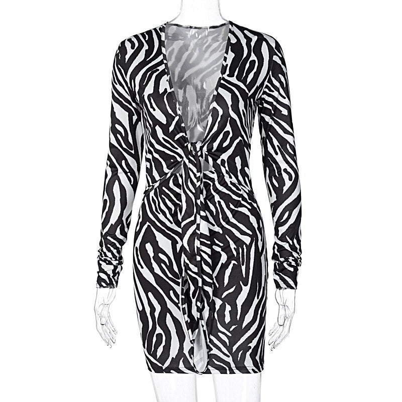The Zebra Social Plunge Mini Dress