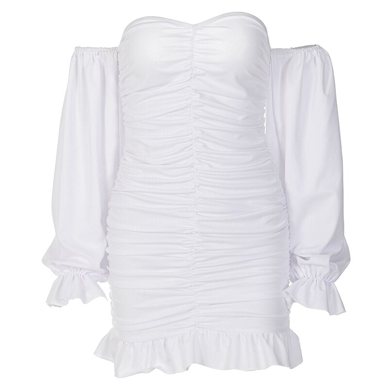 The Off-Shoulder Puff Sleeve Ruched Mini Dress