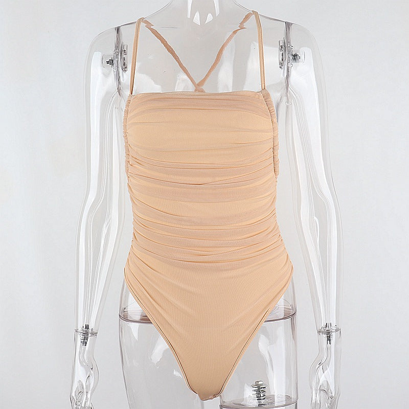 The Ruched Mesh Halter Bodysuit