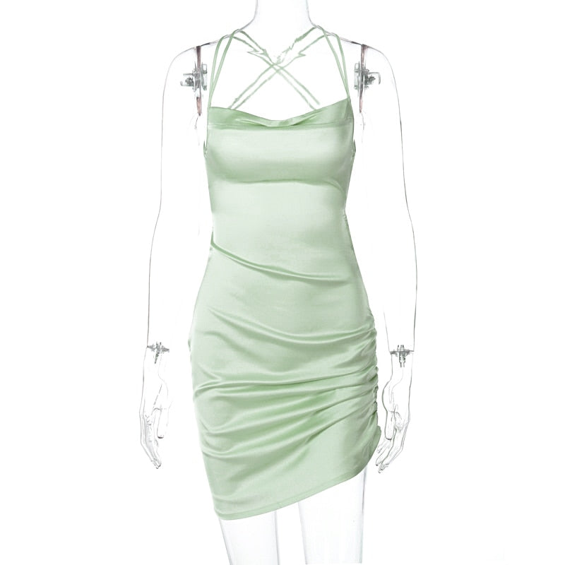 The Satin Lace-Up Cross Bandage Mini Dress