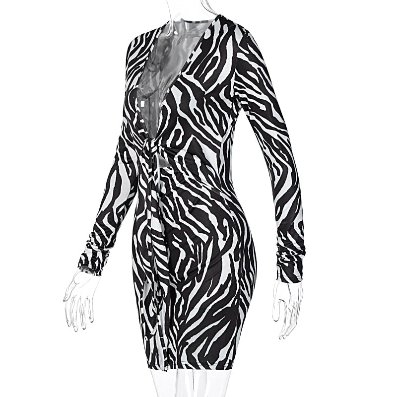 The Zebra Social Plunge Mini Dress