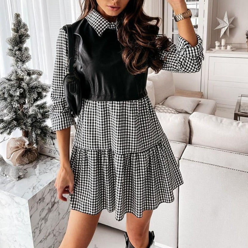 The City Contrast Faux-Leather Panel Shirt Dress