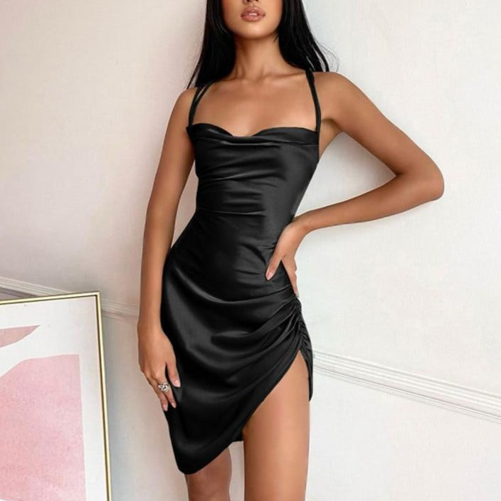 The Satin Lace-Up Cross Bandage Mini Dress