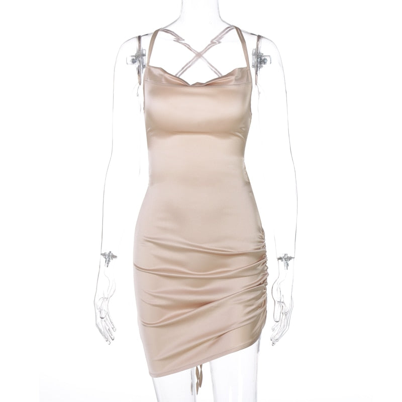The Satin Lace-Up Cross Bandage Mini Dress