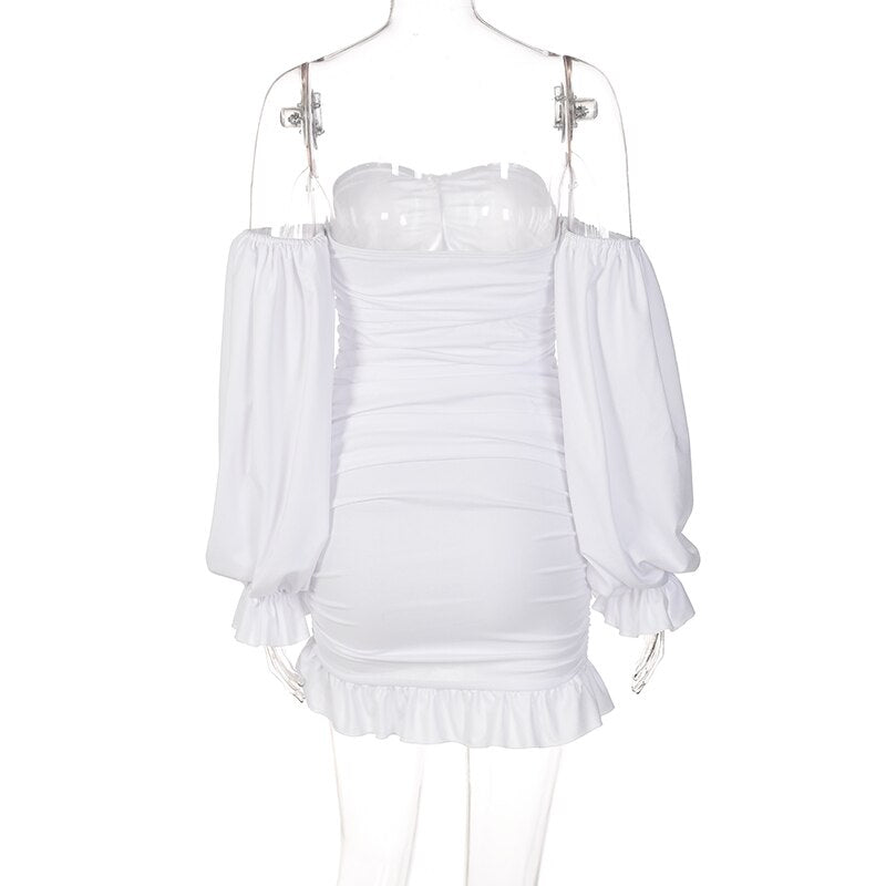 The Off-Shoulder Puff Sleeve Ruched Mini Dress