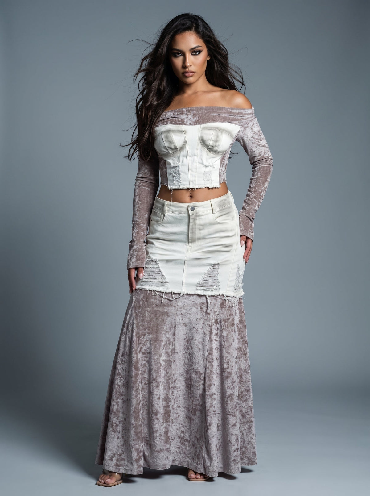 The Velvet Rebel Denim Maxi Skirt Set