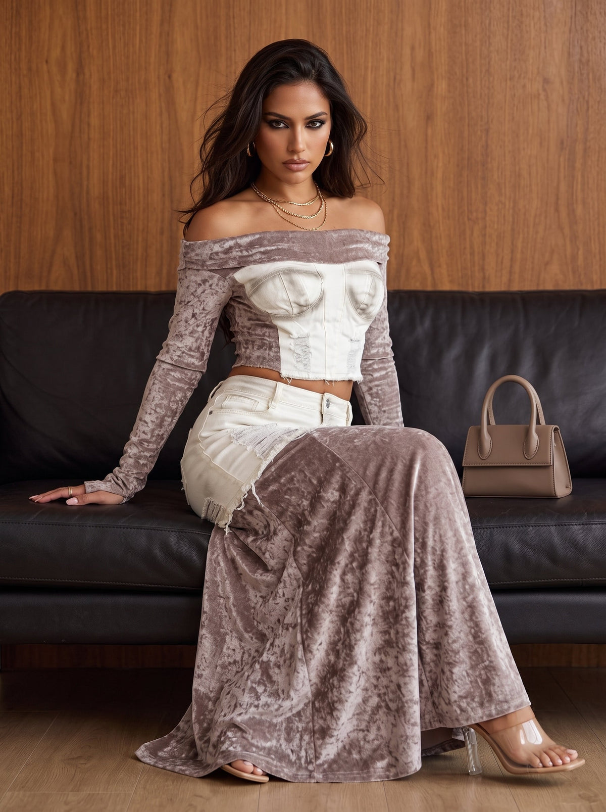 The Velvet Rebel Denim Maxi Skirt Set