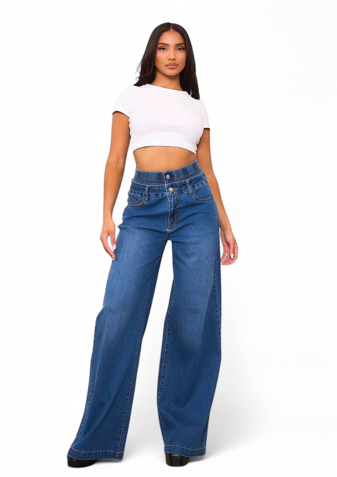 Double Waistband Wide-Leg Jeans