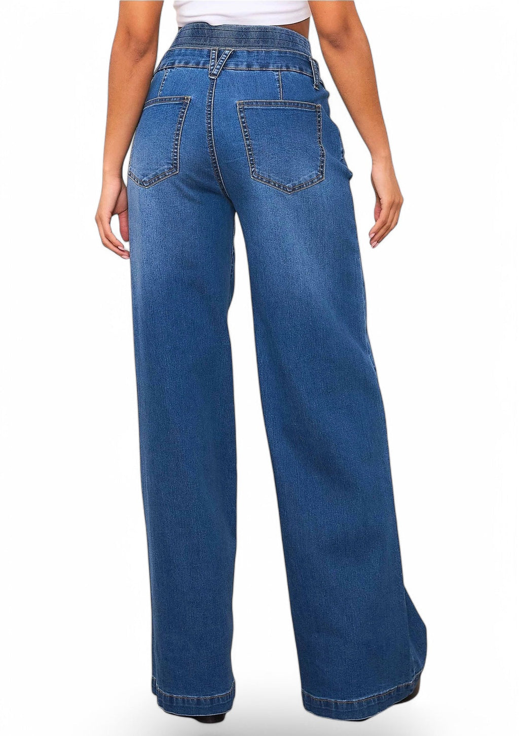 Double Waistband Wide-Leg Jeans