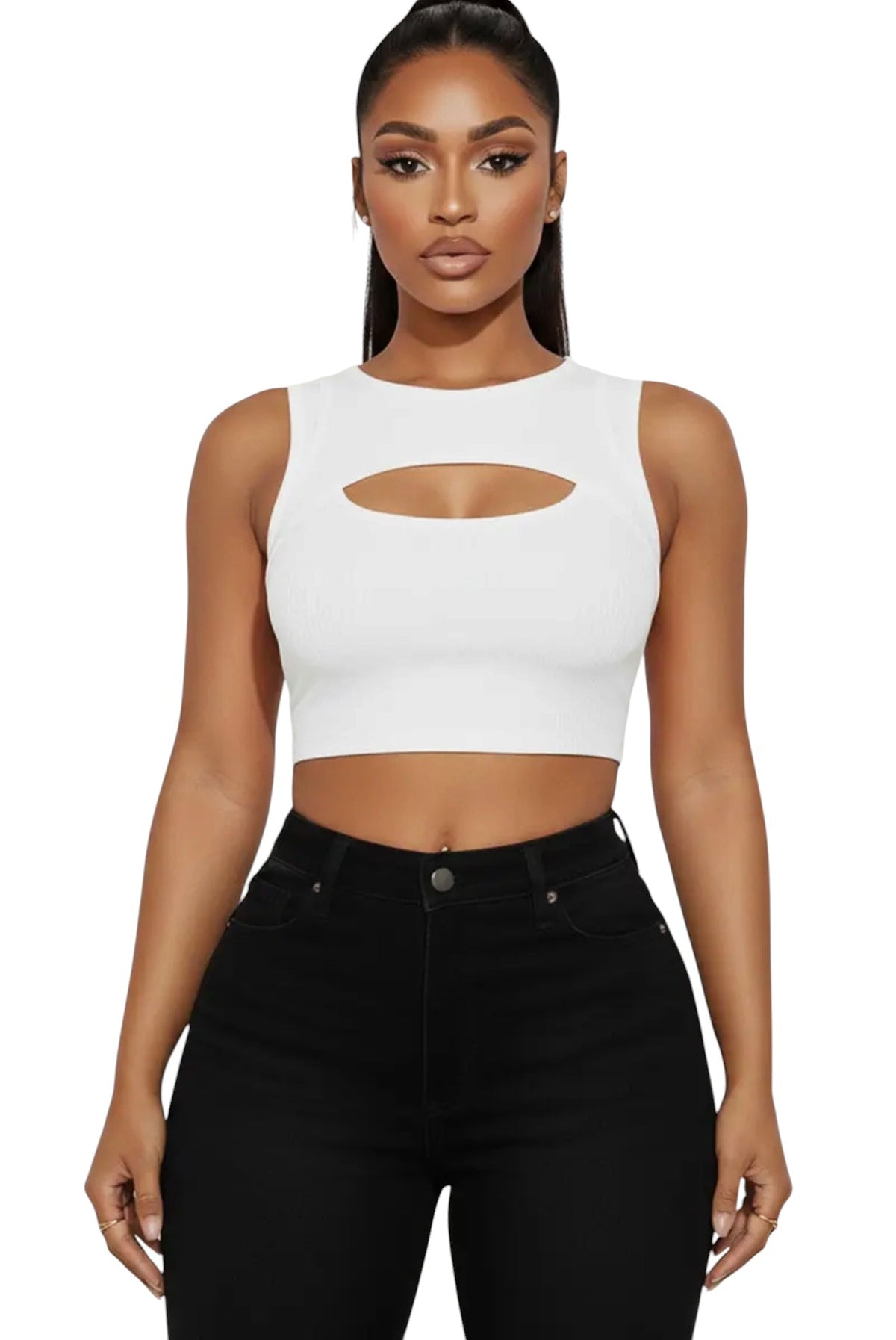 The Ribbed Front Cutout Crop Top