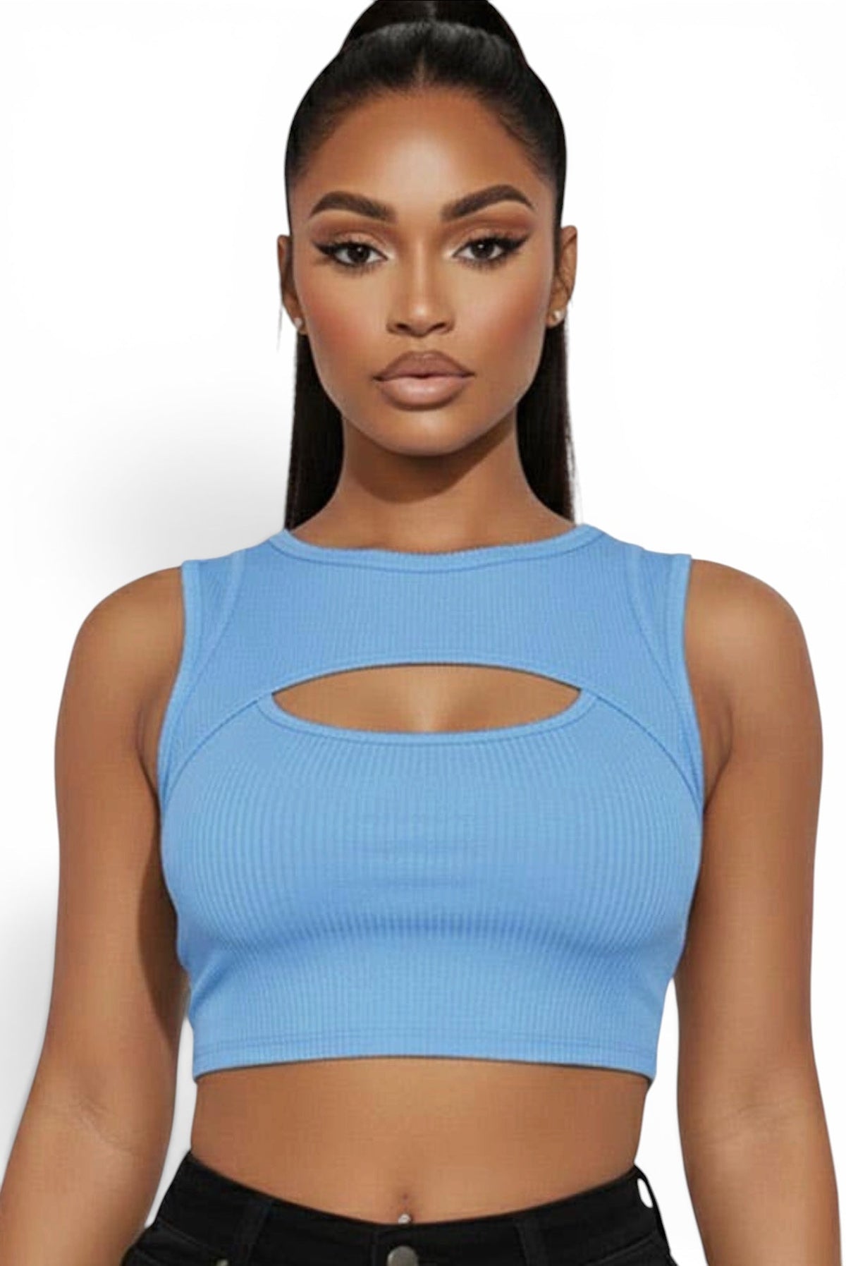 The Ribbed Front Cutout Crop Top