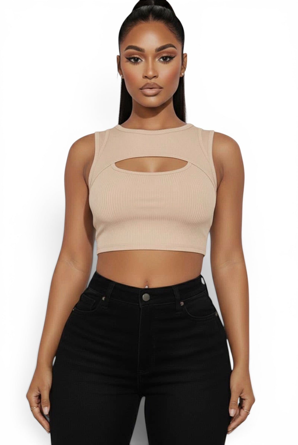 The Ribbed Front Cutout Crop Top