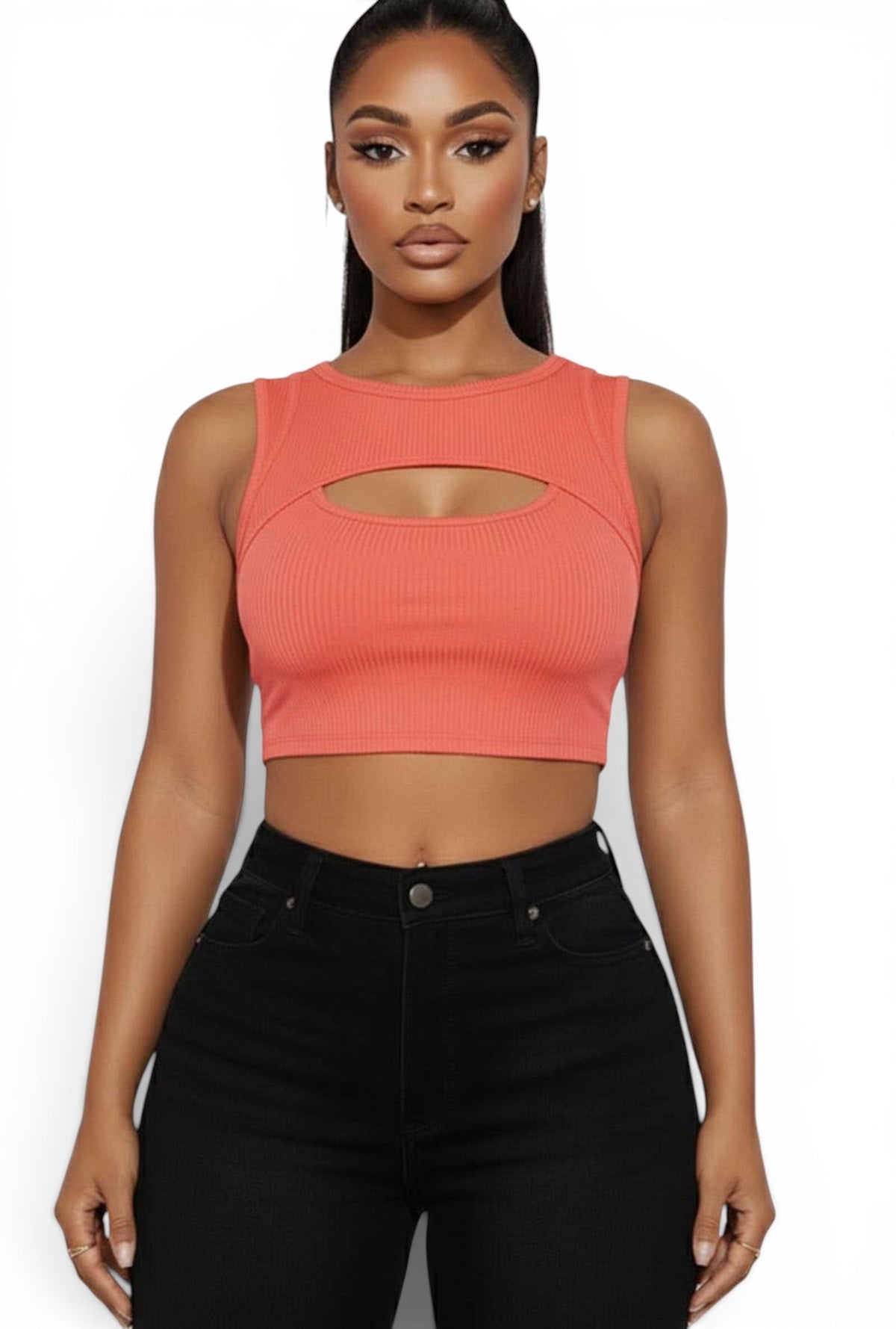 The Ribbed Front Cutout Crop Top