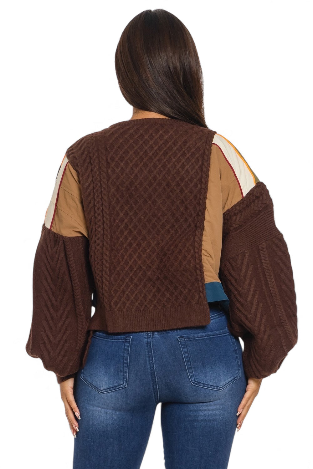 Cable Knit Patchwork Crop Sweater