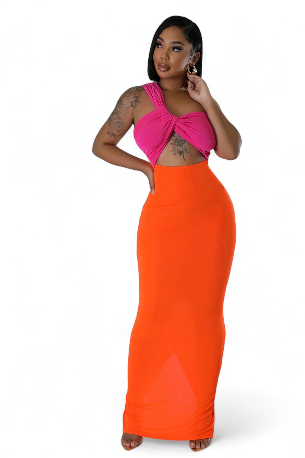 Color Block Twist Knot Cutout Maxi Dress