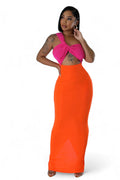 Color Block Twist Knot Cutout Maxi Dress