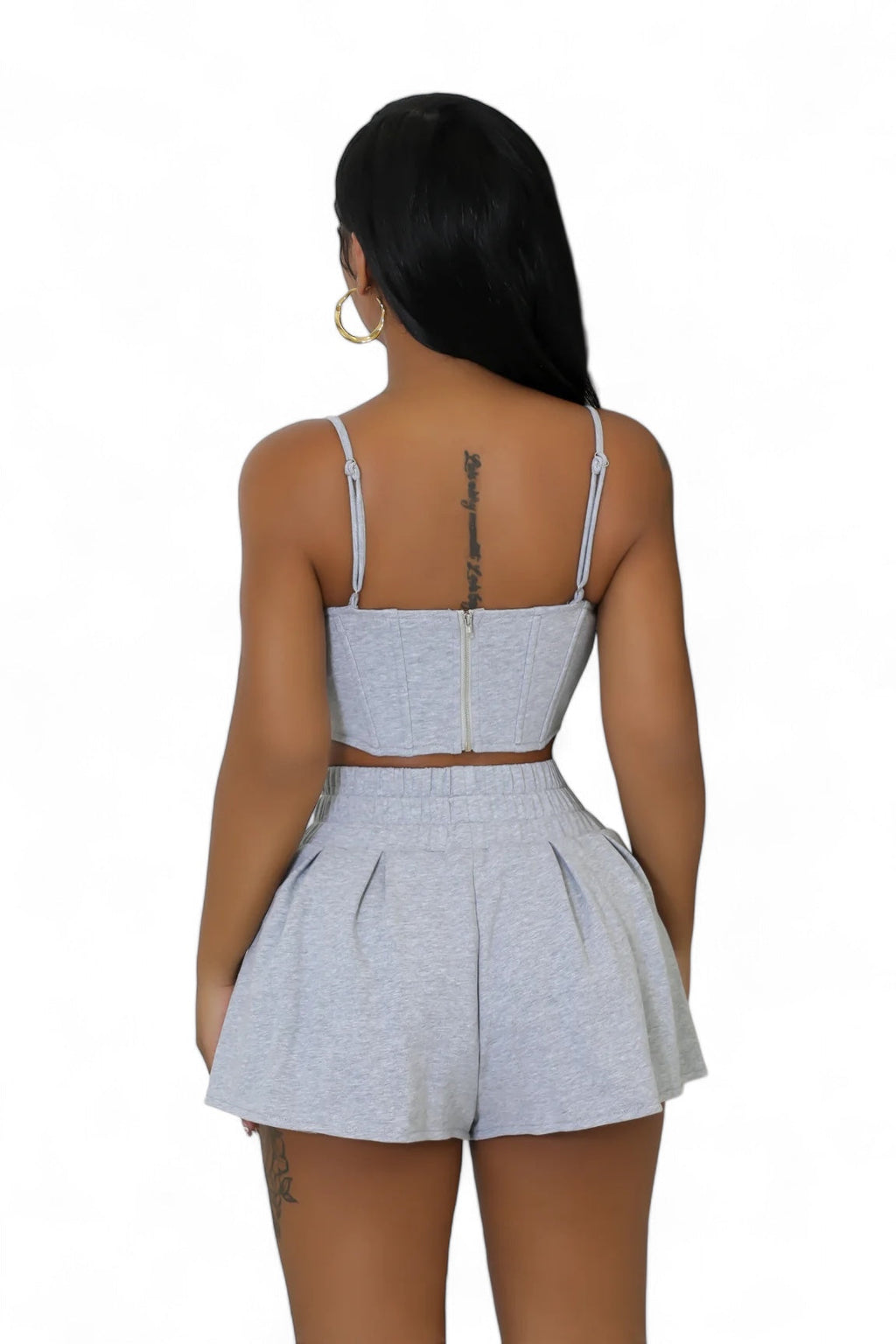 Bustier Crop Top & Pleated Shorts Set – Heather Gray