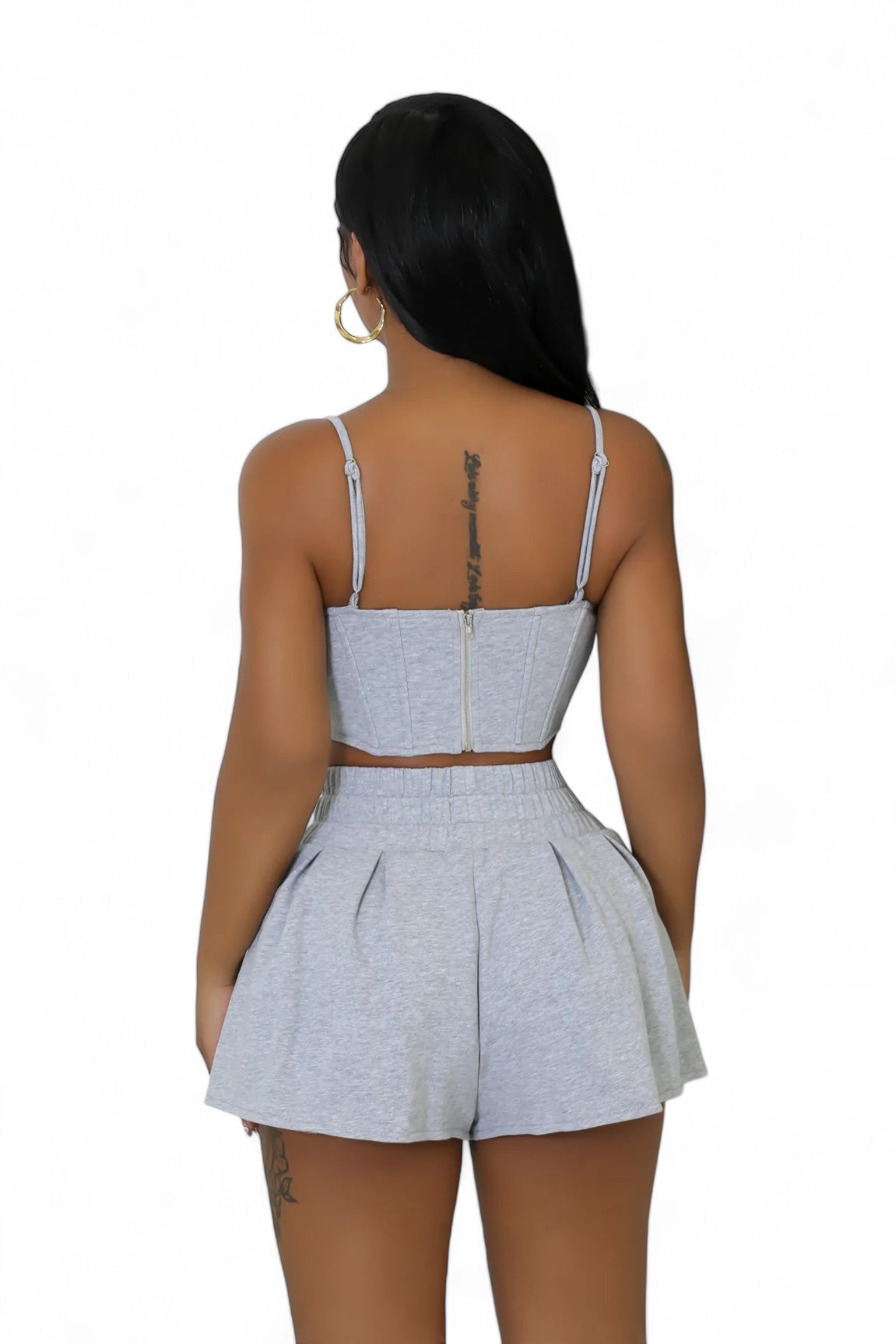 Bustier Crop Top & Pleated Shorts Set – Heather Gray