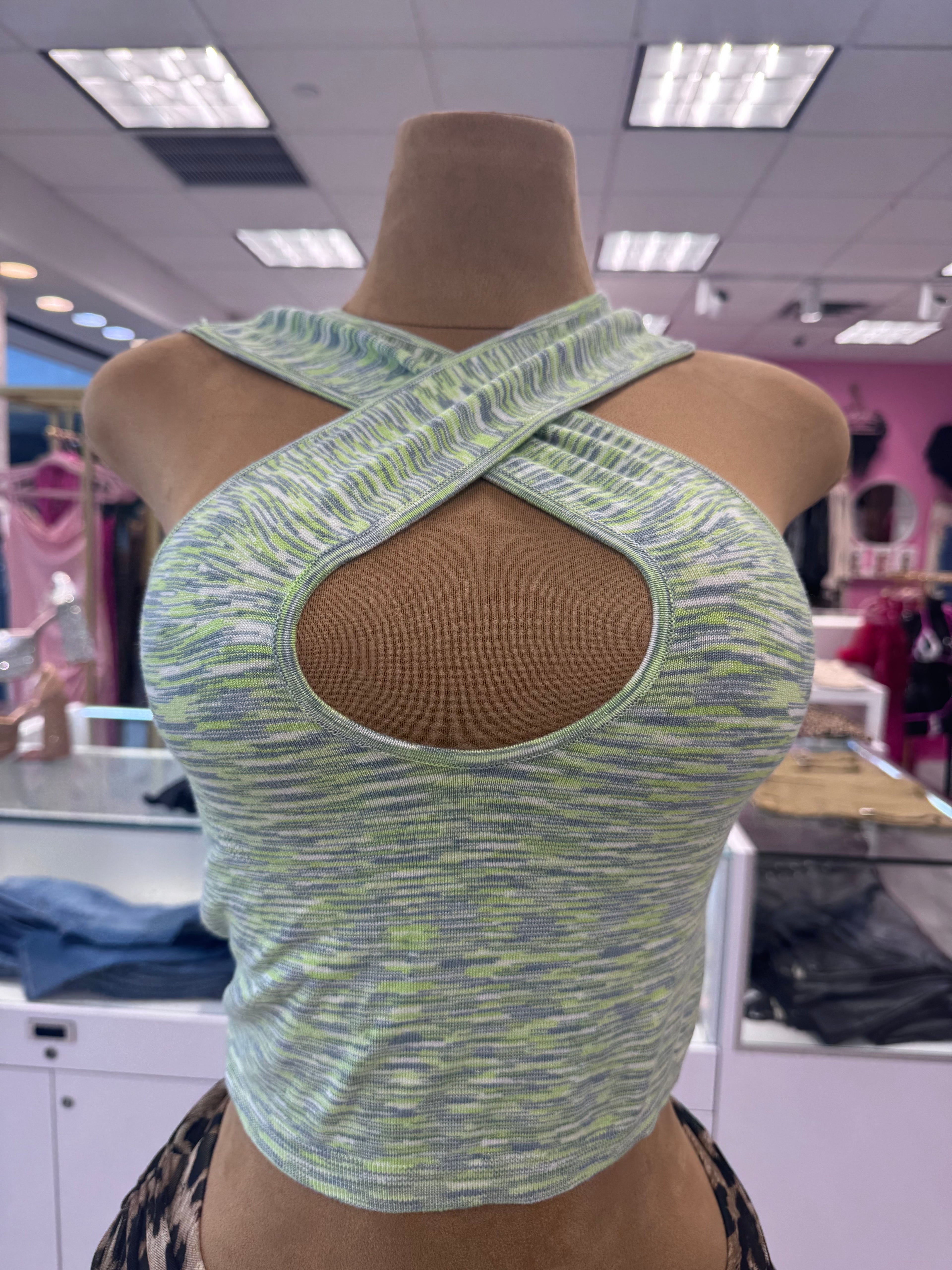 Crisscross Halter Keyhole Crop Top | Stretch Knit Sleeveless