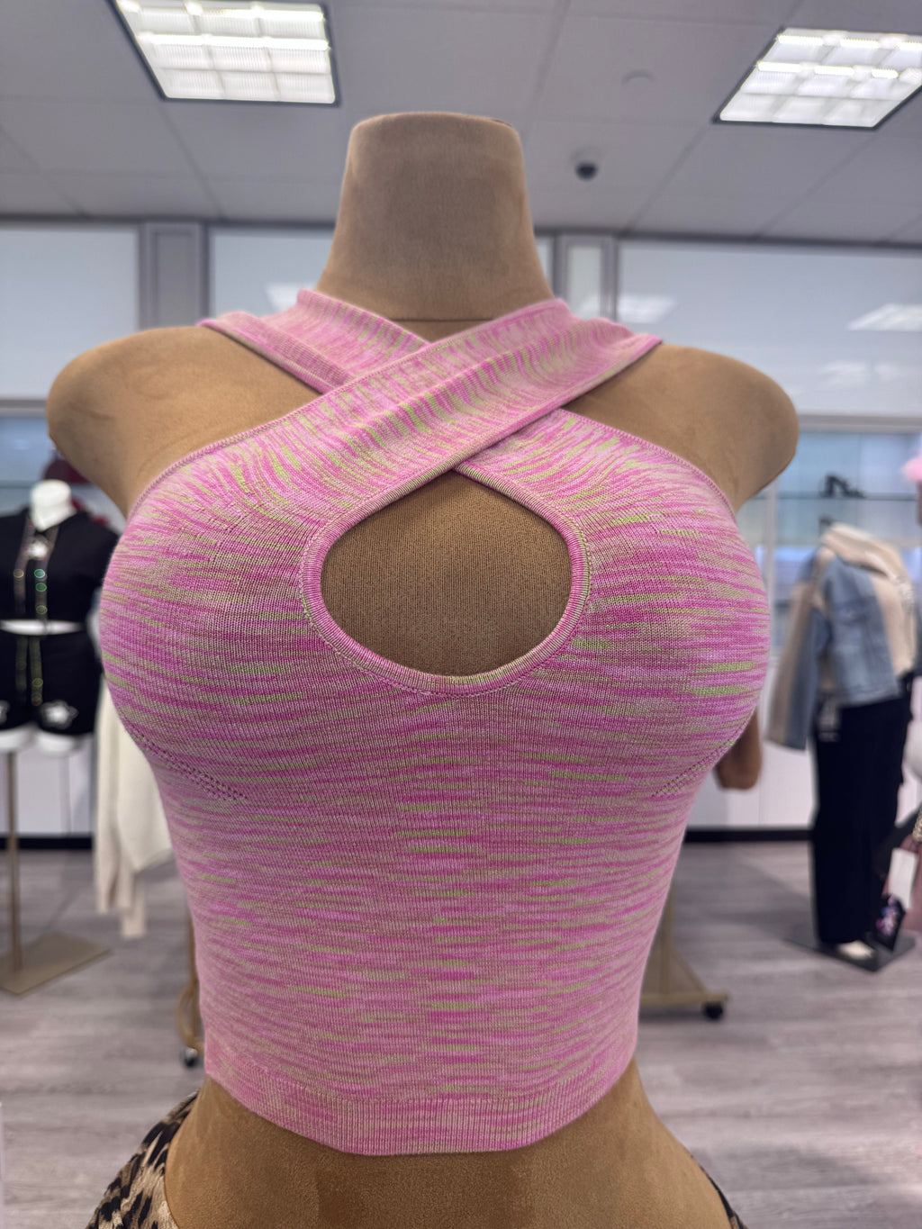 Crisscross Halter Keyhole Crop Top | Stretch Knit Sleeveless