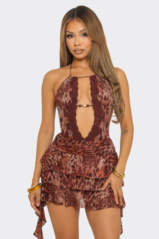The Wild Rendezvous Leopard Halter Mini Dress