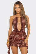 The Wild Rendezvous Leopard Halter Mini Dress