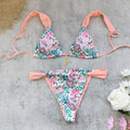 Peach Tropical Pineapple Print Triangle Bikini Set