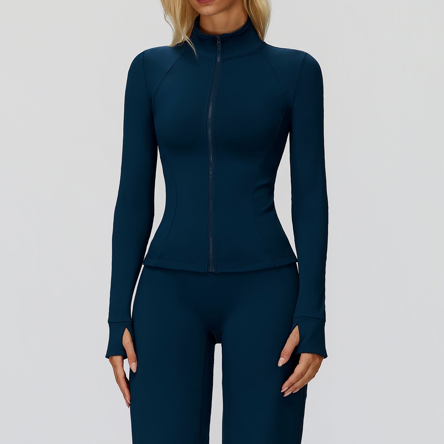 Slim-Fit Full-Zip Stand Collar Athletic Jacket with Thumbhole Cuffs