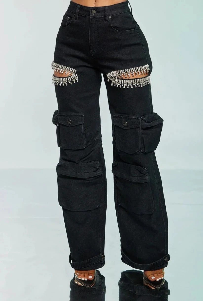 The Diamond Rebel Cutout Cargo Jeans